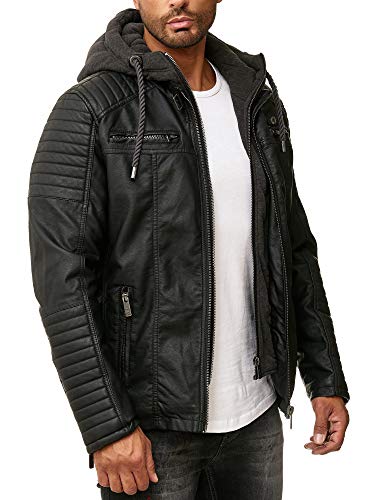 Redbridge Chaqueta de imitación de Cuero para Hombre con Capucha Negro L