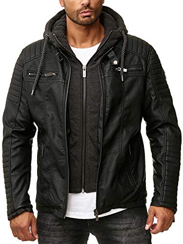 Redbridge Chaqueta de imitación de Cuero para Hombre con Capucha Negro L