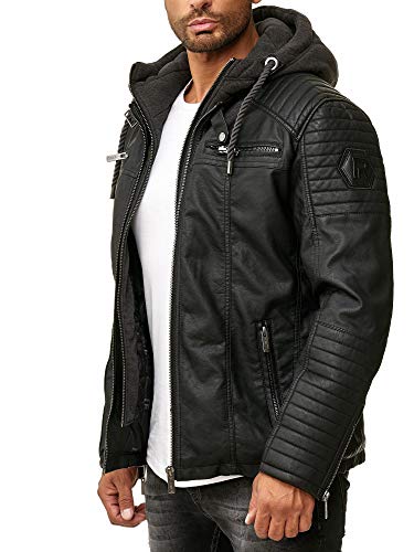 Redbridge Chaqueta de imitación de Cuero para Hombre con Capucha Negro L