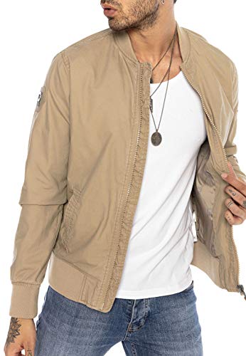 Redbridge Chaqueta de transición para Hombre Americana de Medio Tiempo de algodón Beige L