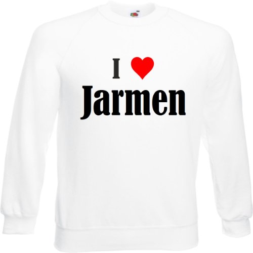 Reifen-Markt Sudadera I Love Jarmen para mujer, hombre y niños en los colores negro, blanco y azul con impresión Blanco XXL