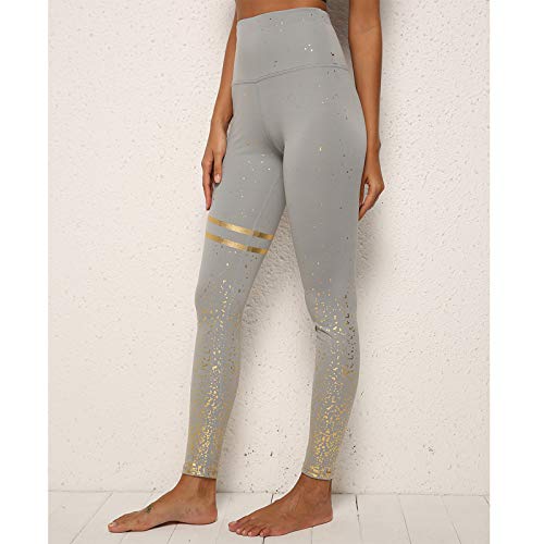 Remebe Pantalones de Yoga de Cintura Alta para Mujer Correr Correr Yoga Ejercicio Entrenamiento Gimnasio Deporte Pantalones elásticos de lámina Dorada