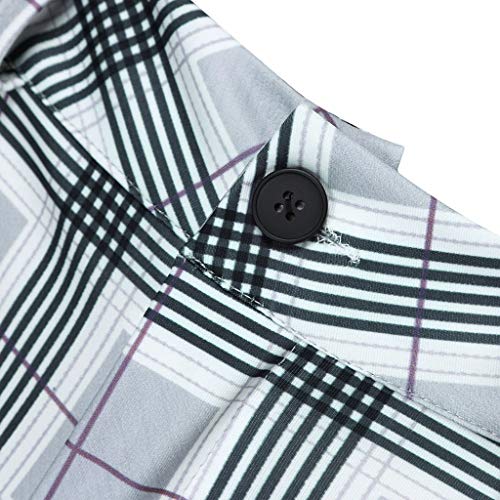 Reooly Pantalones de Cintura elástica con Estampado de Cuadros Escoceses Ocasionales de los Hombres Pantalones(Rojo,XX-Large)