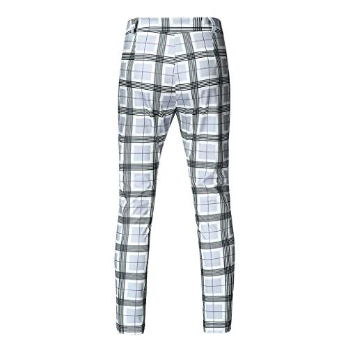 Reooly Pantalones de Cintura elástica con Estampado de Cuadros Escoceses Ocasionales de los Hombres Pantalones(Rojo,XX-Large)