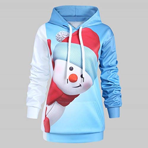 Reooly Sudadera con Capucha de Mujer Sudadera navideña con Bolsillo de Canguro de Dibujos Animados Sudadera de Costura con Estampado de muñeco de Nieve(E-Azul,XXX-Large)