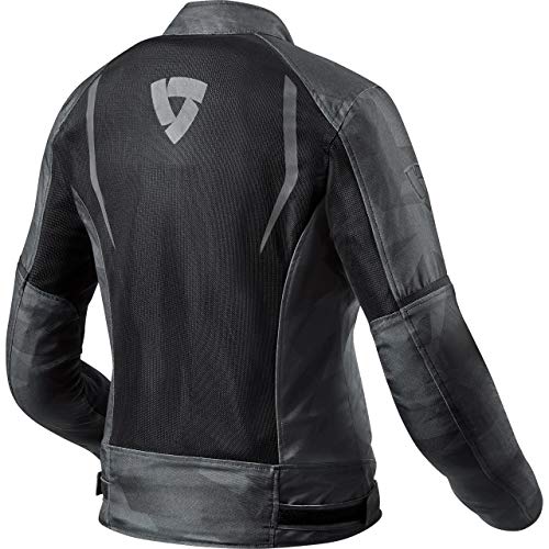 REV'IT! Chaqueta de motorista con protectores Torque para mujer, de tela, para todo el año, poliéster Camo negro/gris. 38