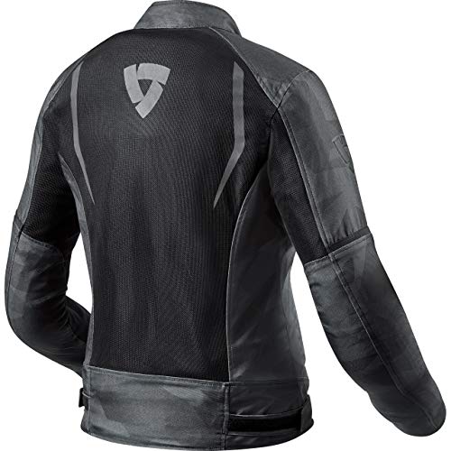 REV'IT! Chaqueta de motorista con protectores Torque para mujer, de tela, para todo el año, poliéster Camo negro/gris. 38