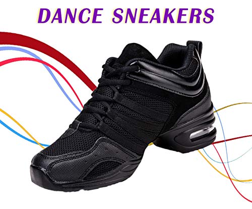 RHSMQ Zapatos de Baile Danza Cuadrada Danza Moderna, Superficie de Malla, Transpirable, cómodo, Abajo Suave, Alta Moda, Deportes, Ocio, Jazz, Zapatos de Baile de Hip-Hop(34, 815 Black Gold)