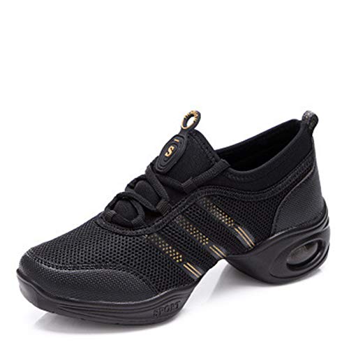 RHSMQ Zapatos de Baile Danza Cuadrada Danza Moderna, Superficie de Malla, Transpirable, cómodo, Abajo Suave, Alta Moda, Deportes, Ocio, Jazz, Zapatos de Baile de Hip-Hop(34, 815 Black Gold)