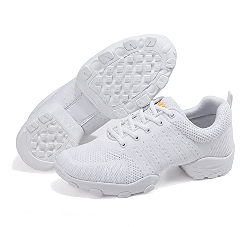 RHSMQ Zapatos De Baile para Hombres, Zapatos De Baile De Deportes Casuales, Adulto De Los Hombres Volando Tejido De Malla Suave Aptitud Suave Fitness Four Seasons Dance Shoes(43, White)