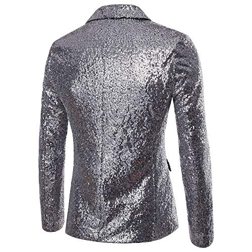 riou Chaqueta de los Hombres Blazer de Lentejuelas Dorado Traje de Rendimiento Traje Floral con Solapa con Muesca Blazer de Moda con Estilo One Buckle