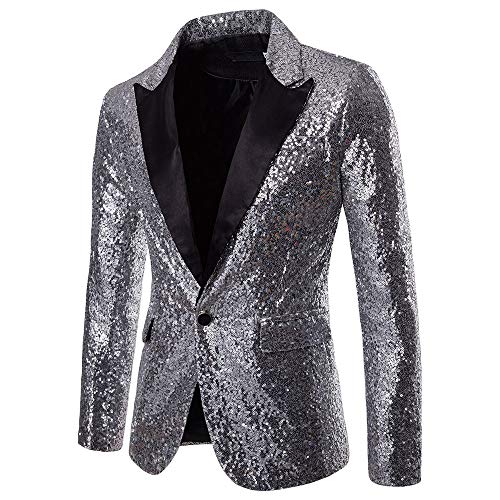 riou Chaqueta de los Hombres Blazer de Lentejuelas Dorado Traje de Rendimiento Traje Floral con Solapa con Muesca Blazer de Moda con Estilo One Buckle