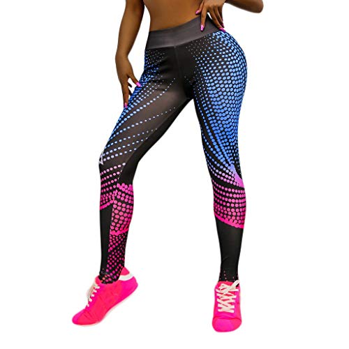 riou Pantalón Deportivo de Mujer Cintura Alta con Estampado Digital Leggings Mallas para Running Training Fitness Estiramiento Deporte Running Yoga Gym