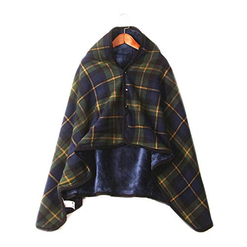 Ririhong Mantón de Franela de Felpa Suave con Botones Capa Ropa para el hogar Manta a Cuadros de Doble Capa para Mujer Abrigo cálido de Invierno para Mujer -Green_Grid_80cm * 130cm