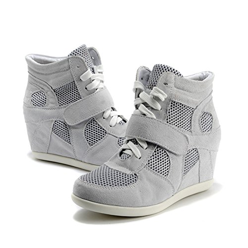 Rismart Mujer Zapatos Formal Oculto Tacón Cuña Gamuza Tela Zapatillas (Gris,EU37)