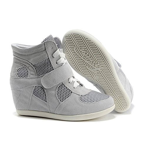 Rismart Mujer Zapatos Formal Oculto Tacón Cuña Gamuza Tela Zapatillas (Gris,EU37)