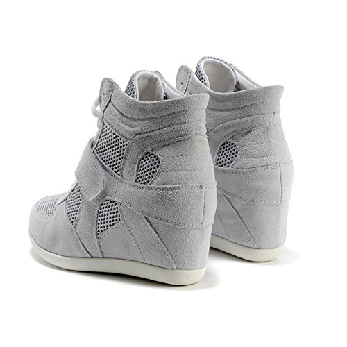 Rismart Mujer Zapatos Formal Oculto Tacón Cuña Gamuza Tela Zapatillas (Gris,EU37)