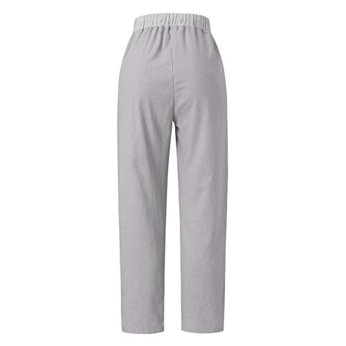 RISTHY Harem Pantalón de Algodón Mujer Tallas Grandes Sueltos Pantalón Fluido Recto Casual Cintura con Cordón