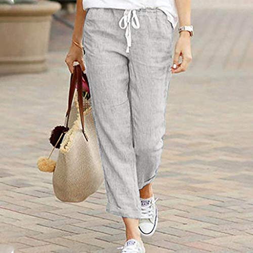 RISTHY Harem Pantalón de Algodón Mujer Tallas Grandes Sueltos Pantalón Fluido Recto Casual Cintura con Cordón