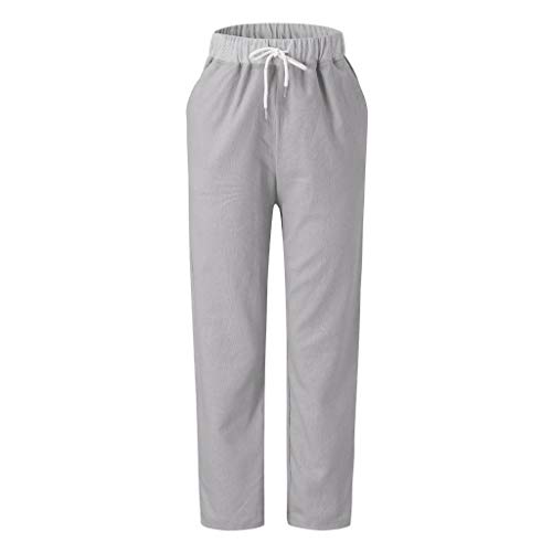 RISTHY Harem Pantalón de Algodón Mujer Tallas Grandes Sueltos Pantalón Fluido Recto Casual Cintura con Cordón