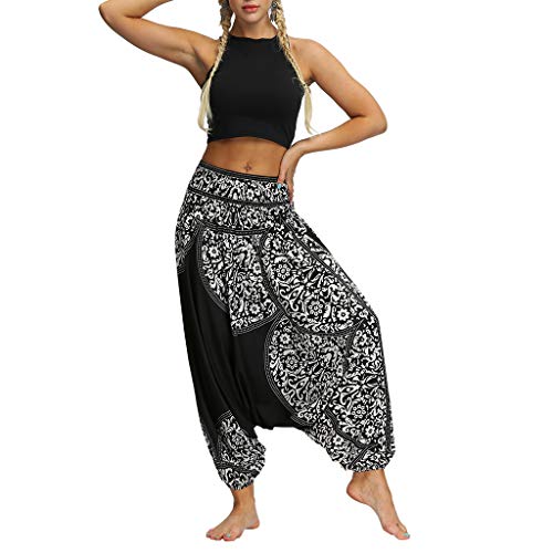 RISTHY Harén Pantalones de Estilo Hippie Mujer de Vendimia Estilo Nacional Aladdin Pantalones Harem Retro Bohemia Ocasionales Hippie Pantalones de Playa para Vacaciones