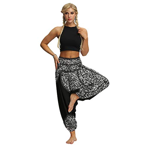 RISTHY Harén Pantalones de Estilo Hippie Mujer de Vendimia Estilo Nacional Aladdin Pantalones Harem Retro Bohemia Ocasionales Hippie Pantalones de Playa para Vacaciones