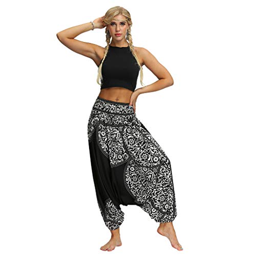 RISTHY Harén Pantalones de Estilo Hippie Mujer de Vendimia Estilo Nacional Aladdin Pantalones Harem Retro Bohemia Ocasionales Hippie Pantalones de Playa para Vacaciones