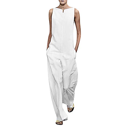 RISTHY Mujer Monos Jumpsuits de Escotado por Detrás Monos Sin Mangas Pantalones Anchos Sólido Playsuit Pantalones de Lino Elegante de Fiesta de Noche