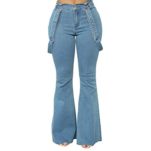 RISTHY Mujer Pantalones Acampanados Petos Casual Vaqueros Rotos Ocios Cintura Alta Jeans de Mujer Ancho Pierna Elástica Holgados Bota Boot-Cut