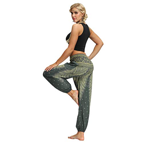 RISTHY Mujer Pantalones Harem Tailandes Hippies Vintage Boho Flores Verano Alta Cintura Elastica Casual Danza Yoga Pants Bombachos Playa con Bolsillos