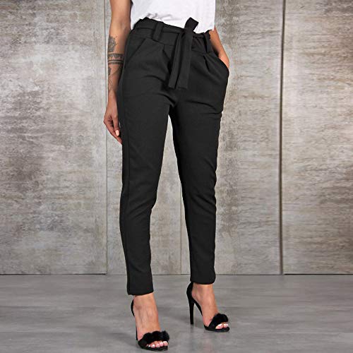 RISTHY Mujer Pantalones Largos Ajustados con Cinturón Pantalones Verano Mujeres Cintura Alta Pantalón de Oficina Color Sólido Casual Suave Cómodo