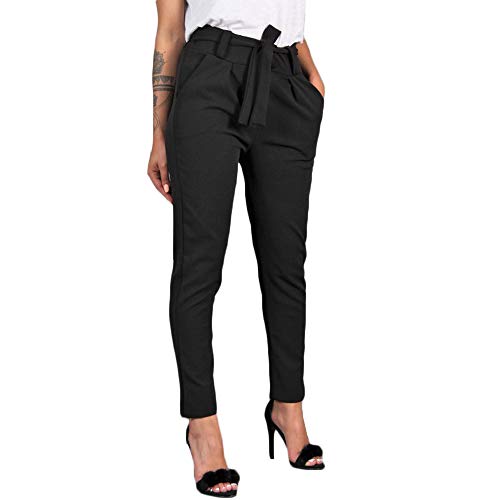 RISTHY Mujer Pantalones Largos Ajustados con Cinturón Pantalones Verano Mujeres Cintura Alta Pantalón de Oficina Color Sólido Casual Suave Cómodo