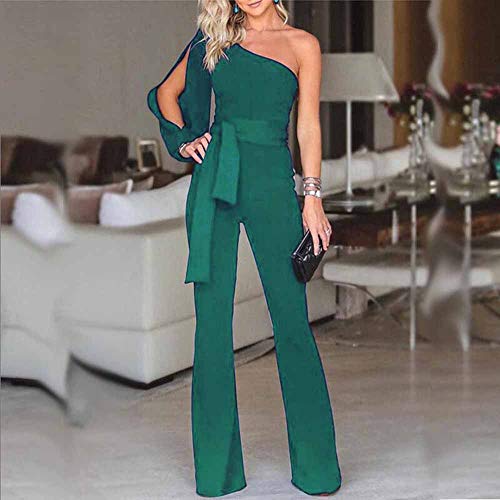 RISTHY Mujeres Monos de Vestir Mujer Un Hombro Largos Elegante Cintura Alta Bodysuit Verano Pantalones Acampanados Monos De Fiesta Playa Clubwear Playsuits Vendaje Jumpsuits