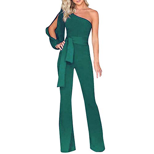 RISTHY Mujeres Monos de Vestir Mujer Un Hombro Largos Elegante Cintura Alta Bodysuit Verano Pantalones Acampanados Monos De Fiesta Playa Clubwear Playsuits Vendaje Jumpsuits