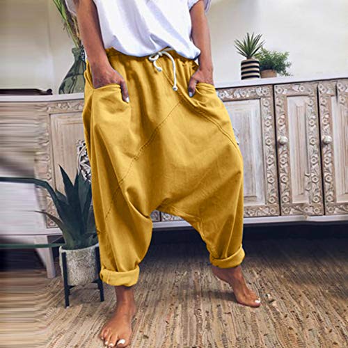 RISTHY Pantalones Anchos Mujer, Pantalones Tallas Grandes Baggy Aladin Bombacho Pantalones Casuales Flojos de Hip Hop Holgados Pantalones Deportivos Casual para Mujeres y Hombres