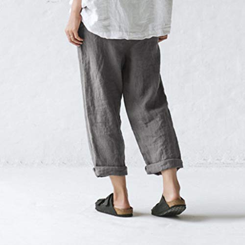 RISTHY Pantalones de Lino Tallas Grandes Holgados Recto Pantalon Largo Mujer Casual con Botones Ideal para Verano