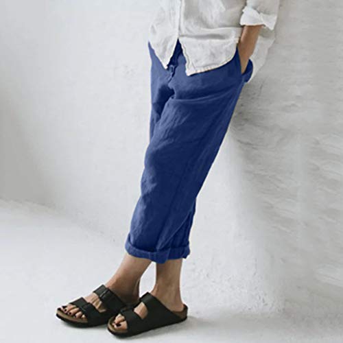 RISTHY Pantalones de Lino Tallas Grandes Holgados Recto Pantalon Largo Mujer Casual con Botones Ideal para Verano