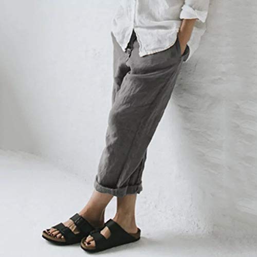 RISTHY Pantalones de Lino Tallas Grandes Holgados Recto Pantalon Largo Mujer Casual con Botones Ideal para Verano