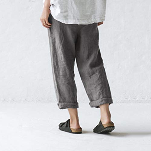 RISTHY Pantalones de Lino Tallas Grandes Holgados Recto Pantalon Largo Mujer Casual con Botones Ideal para Verano
