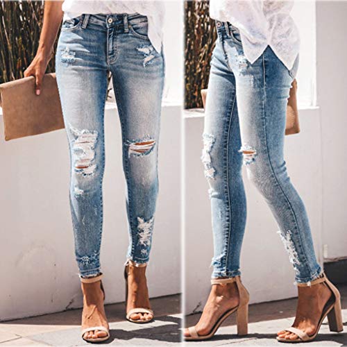 RISTHY Pantalones Jeans Rotos Vaqueros Push Up Vaqueros Elásticos Pantalones de Cintura Alta Straight Denim Pants Sexy Pantalones lápiz Pantalones de Mezclilla Casual para Mujer