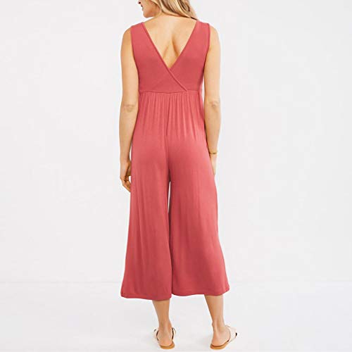 RISTHY Pantalones Peto Vaquero Premamá Mono Ropa Mujer Monos Largos de Algodón Jumpsuits Sin Mangas Pantalones Anchos Tops Cuello Redondo Color Sólido para Embarazada