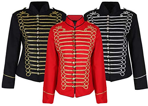 Ro Rox Chaqueta Ajustada de Desfile Militar EMO Punk Percusionista de Estilo napoleónico en para Damas - Negro & Dorado (3XL)