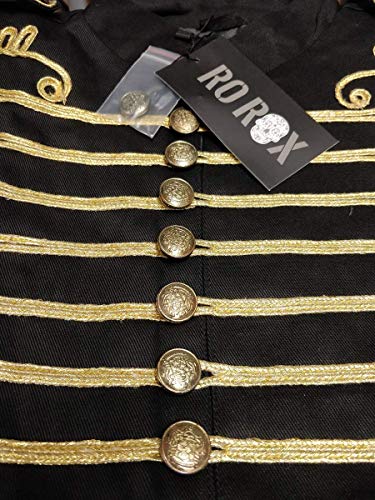 Ro Rox Chaqueta Ajustada de Desfile Militar Punk Percusionista en para Hombres - Negro & Oro (Talla Masculina XL)