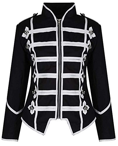 Ro Rox Chaqueta de Percusionista para Mujer Desfile Militar EMO Punk - Negro & Plata (ES 46)
