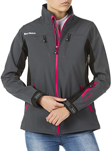 Roc Neige Chaqueta Softshell Mujer, combinada, Cremallera, Bolsillo en Pecho+Laterales, Velcro en puños. Impermeable, Cortavientos, Alta Capacidad Termica. Mujer Gris Oscuro+Negro M