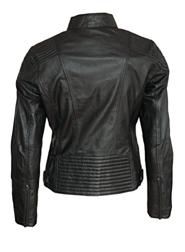 ROCK-IT Apparel® Chaqueta de Cuero para Damas Biker Dark Micha Chaqueta de transición Hecha de Genuino Cordero de Cuero Nappa Chaqueta para Damas Chaqueta de Cuero Real Color Negro M