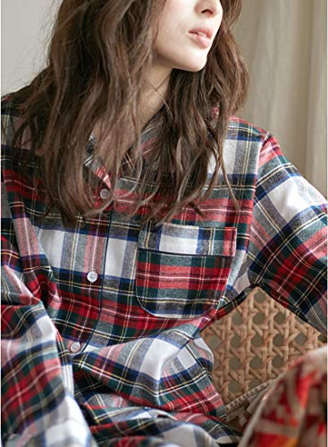 Rojeam Hombre Mujer Pijama de Algodón Cálido de Invierno Manga Larga a Botones Clásico Cuadros