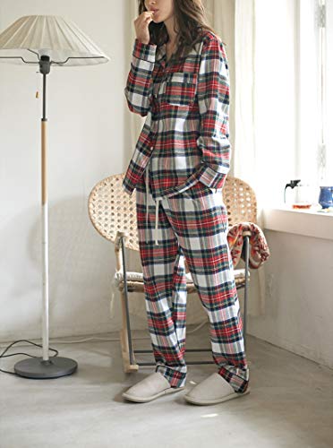 Rojeam Hombre Mujer Pijama de Algodón Cálido de Invierno Manga Larga a Botones Clásico Cuadros