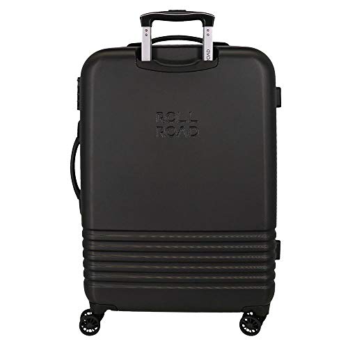Roll Road India Maleta Grande Negro 55x80x29 cms Rígida ABS Cierre combinación 108L 4,7Kgs 4 Ruedas Dobles Extensible