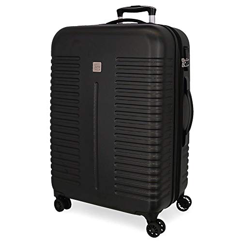 Roll Road India Maleta Grande Negro 55x80x29 cms Rígida ABS Cierre combinación 108L 4,7Kgs 4 Ruedas Dobles Extensible